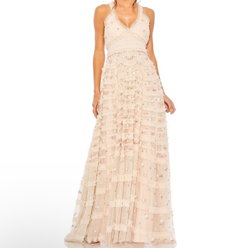 Mac Duggal Cream Floral Embellished Maxi Dress